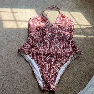 Born Primitive Rust & White Graphic Halter One-Piece Swimsuit